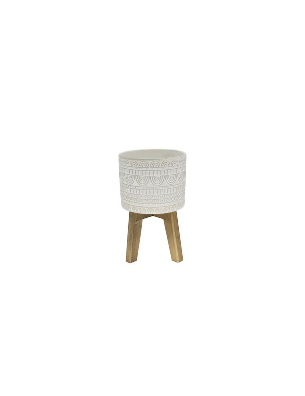 10 Aqueduct Ceramic Planter w/ Wood Stand