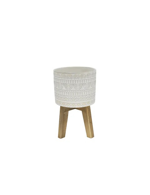 10 Aqueduct Ceramic Planter w/ Wood Stand